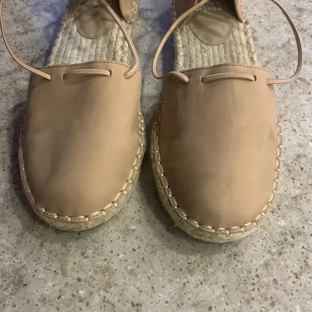 NWOT Eileen Fisher Lee d'Orsay Flat Leather Espadrille Sandals Size 8.5